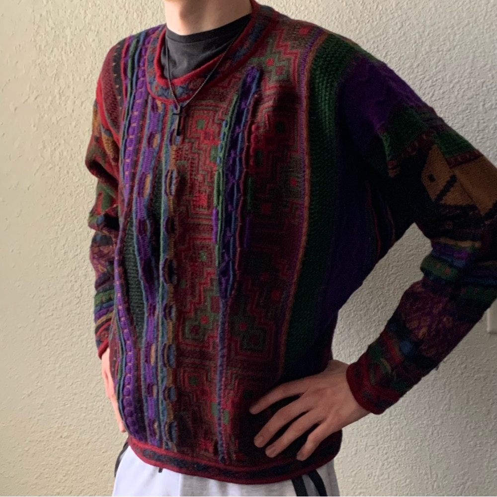 Rare Vintage COOGI Australia Heavy Knit 100% Wool Multicolor Long Sleeve Sweater